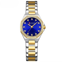 Жіночий годинник Curren 9100 Silver-Gold-Blue з мінеральним склом та сталевим корпусом