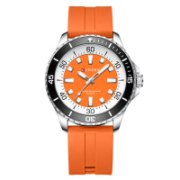 Чоловічий годинник Curren 8448 Silver-Orange з силіконовим ремінцем та мінеральним склом