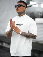 Біла чоловіча футболка з ДТФ принтом (оверсайз)