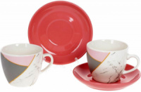 Кофейный набор «Мрамор» 2 чашки 240мл и 2 блюдца, фарфор, белый с розовым и серым