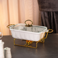 Мармітниця керамічна прямокутна 1 л, мармур із золотом