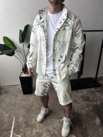 Трендовий білий чоловічий літній костюм-двійка з яскравим дизайном