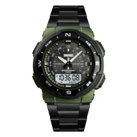 Чоловічий годинник Skmei 1370AG Army Green спортивний тактичний з металевим браслетом та підсвічуванням