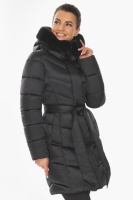 Куртка женская Braggart зимняя с натуральной опушкой на капюшоне и с поясом - 57635 морионовый цвет