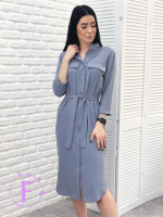 Довга сукня-сорочка з поясом «Marcella» оптом | Норма | Розпродаж моделі Графіт, 42-44