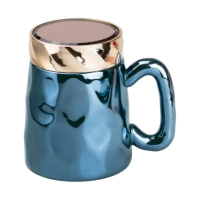 Чашка с крышкой 450 мл фарфоровая в зеркальной глазури Зеленая HP7195GR