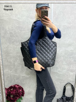 АКЦІЯ! Чорна, стильна, стьобана сумка-шопер великого розміру на блискавці - плащівка (5161)