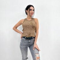 Трикотажна жіноча майка тай-дай «Design» (Турція) оптом Капучіно, 42-44