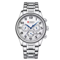 Чоловічий годинник Curren 8466 Silver-White зі сріблястим браслетом та функцією хронографа