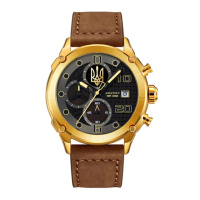 Наручний годинник Awarder 016 Gold-Black-Brown з гербом України Тризуб золото