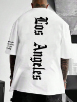 Біла зручна чоловіча оверсайз футболка з модним написом