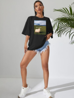 Жіноча футболка чорна з мерчем | 61-048