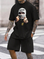 Чорний чоловічий літній модний спортивний костюм-двійка