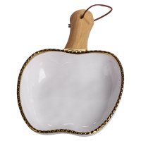 Тарелка фарфоровая глубокая с ручкой Яблоко 23×16×4 (см) блюдо сервировочное с ручкой  для подачи тарелка сковорода Золото ZJH-14-1