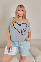 Літня блузка з відкритим плечем «Elis»| Норма і батал | Розпродаж моделі Графіт, 42-44