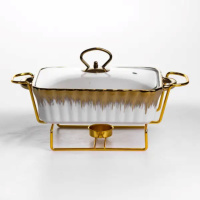 Мармітниця порцелянова 1 л прямокутна зі скляною кришкою 31х16х11 см ML525-11