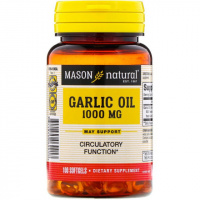 Чесночное масло 1000 мг, Garlic Oil, Mason Natural, 100 гелевых капсул