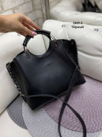 Чорна — ZARA — стильна сумка на три відділення — фурнітура чорна — топ продажів (2049-4)