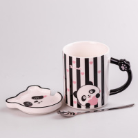Чашка керамічна 350 мл The Panda з блюдцем і ложкою, у смужку