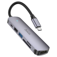 USB-хаб HOCO HB28 Type-C multi-function converter(HDTV+USB3.0+USB2.0+SD+TF+PD) Metal Gray (6931474769336)