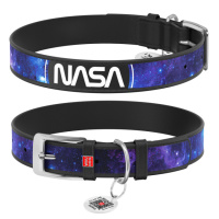 Нашийник для собак шкіряний WAUDOG Design з QR паспортом, малюнок «NASA21»,  XXS, Ш 12 мм, Д 18-24 см, чорний