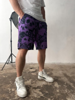 Фіолетові чоловічі стильні трикотажні шорти з модним принтом