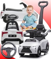 Детская машинка-каталка толокар Gordon (родительская ручка, педаль газа, световые и звуковые эффекты), Белый