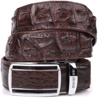Ремень-автомат CROCODILE LEATHER 18235 из натуральной кожи крокодила (каймана) Коричневый