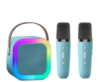 Міні-дитяче караоке K12 з LED-підсвічуванням та двома бездротовими мікрофонами Блакитний