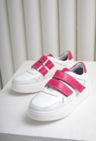 Білі кеди жіночі шкіряні на липучках з яскравими вставками v7-lus-15r