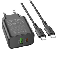 Набор BOROFONE BA88A СЗУ USB+Type-C+ кабель Type-C, PD20W+Q3.0, 1м, Black, Blister