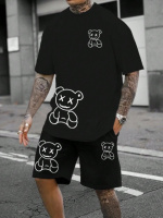 Комплект футболка та шорти чорного кольору з ДТФ принтом (оверсайз)
