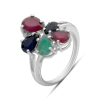 Серебряное кольцо CatalogSilver с натуральным сапфиром 1.917ct, изумрудом, рубином, вес изделия 4,17 гр (2182405) 17.5 размер