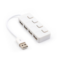 Хаб USB 2.0 4 порту, White, 480Mbts живлення від USB, з кнопкою LED / Blue на кожен порт, Blister Q100