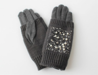 Женские теплые перчатки, вязка бусинами серые