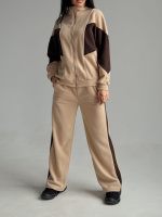 Спортивний флісовий костюм «Connect» | Норма і батал | Розпродаж моделі| Бежевый+шоколадный, 50-52