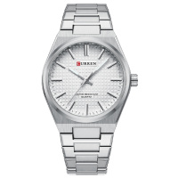 Чоловічий класичний годинник Curren 8439 Silver-White зі сріблястим браслетом та білим циферблатом