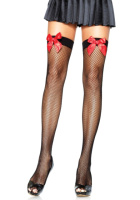 Чулки-сетка с атласным бантиком Leg Avenue Fishnet Thigh Highs One size Black With Bow Red