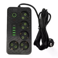 Мережевий фільтр HG-2505 на 5 розеток чорний • Подовжувач 3 м з 4 USB, Type-C, вимикачем і заземленням для дому та офісу