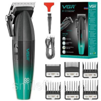 Машинка для стрижки волосся акумуляторна Professional Turbo з різними насадками VGR V-003. Колір: зелений