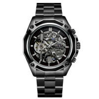 Чоловічий механічний годинник Forsining 8130 Black-Silver з автопідзаводом та сталевим браслетом