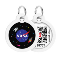 Адресник для собак і котів металевий WAUDOG Smart ID з QR паспортом, малюнок «NASA», коло, Д 30 мм