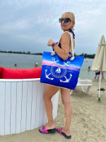 АКЦІЯ! Синя — якір — велика, яскрава, літня, пляжна сумка, матеріал — льон (8067)