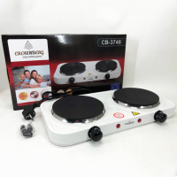 Плита электрическая настольная бытовая Crownberg CB-3746 двухконфорочная дисковая кухонная плита 2000 Вт