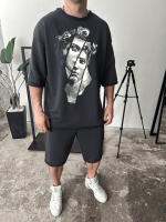 Комплект футболка та шорти чорного кольору з ДТФ принтом (оверсайз)