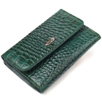 Яркий женский кошелек из натуральной фактурной кожи с тиснением под крокодила CANPELLINI 21588 Зеленый