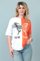 Двокольорова футболка «Butterfly» оптом | Батал | Розпродаж моделі Помаранчевий, 54-56