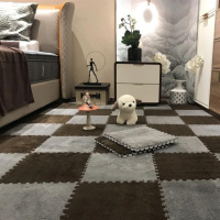 Пол-пазл плюшевый 30x30см, теплый пол, детский мат, термоковрик для дома, цвет коричневый