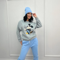 Двокольоровий спортивний костюм з шапкою «Minnie» оптом | Батал | Розпродаж моделі Блакитний, 50-52
