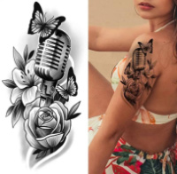 Временное тату водостойкое 3D большое Микрофон BK-065 18х9 см